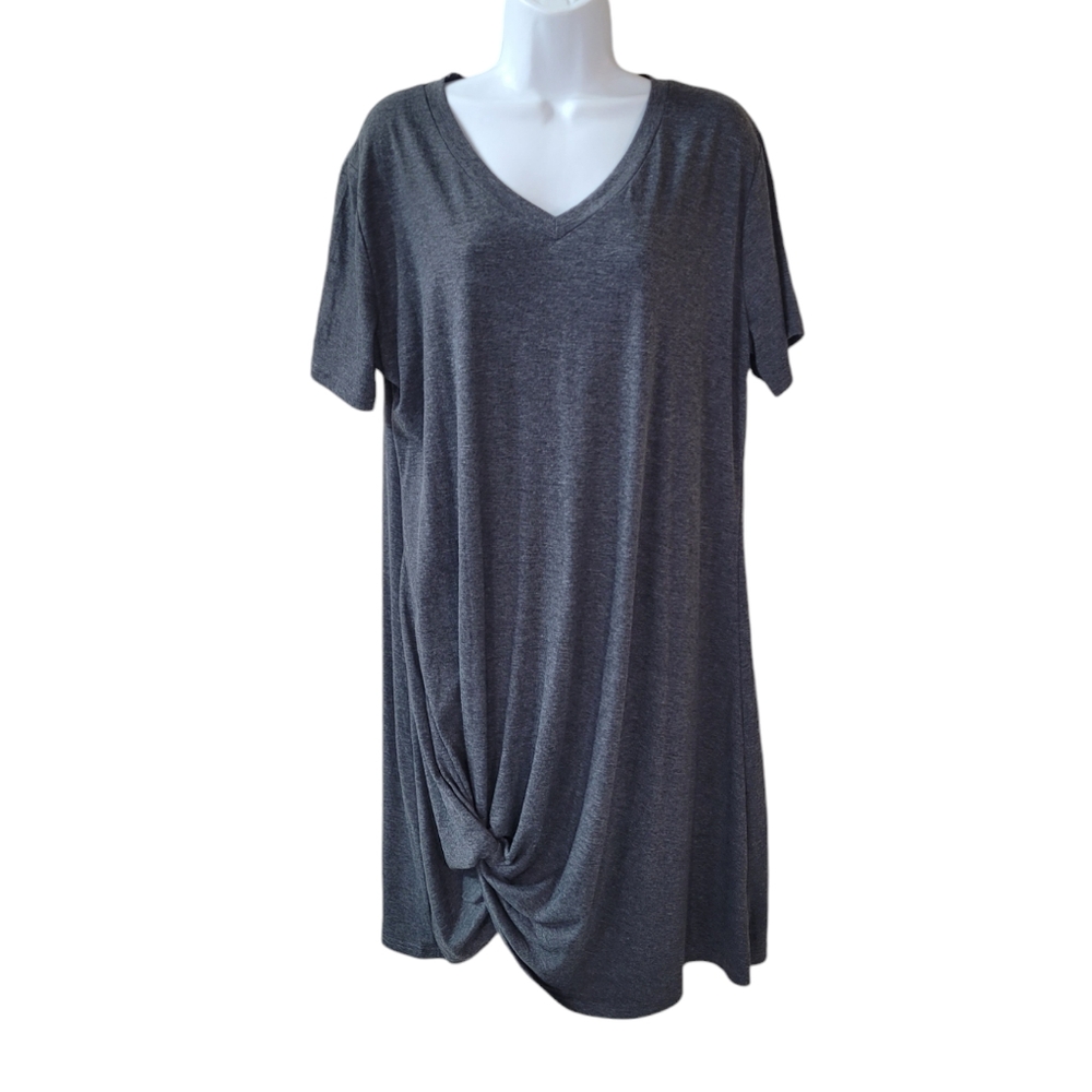 LOCRYZ Grey Knot V-Neck T Shirt Dress Size XL